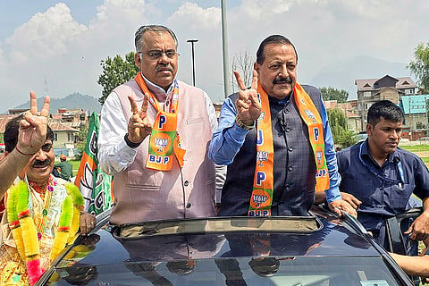 J-K Assembly polls: Union Minister Jitendra Singh, BJP National General Secretary Tarun Chugh and party candidate from Habba Kadal constituency Ashok Bhat 